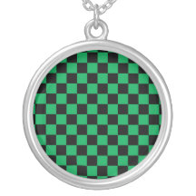 Black checkers on green background custom necklace