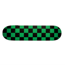 Black checkers on green background skateboard deck