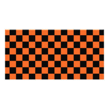 Black checkers on orange background photo card template
