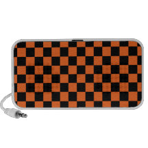 Black checkers on orange background travel speaker