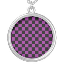 Black checkers on purple background custom necklace