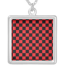 Black checkers on red background personalized necklace