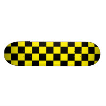 Black checkers on yellow background skate deck