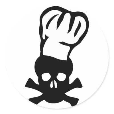 black chef skull chefs head cook round sticker by Tomaniac