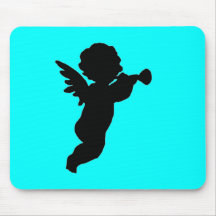 Black Cherub Silhouette On Colored Background Mousepads