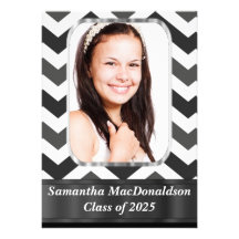 Black chevron photo graduation invites