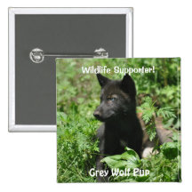 Black-coloured Grey Wolf Pup Wildlife pin