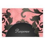 Black & Coral Floral Damask Wedding Response RSVP Personalized Announcement