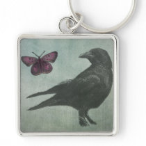 Black Crow and Butterfly premium keychain