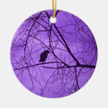 Black Crow Purple Sky Christmas Tree Ornament