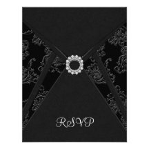 Black Damask Black RSVP Card Invitation