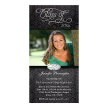 Black damask diamond graduation party announcement photo card