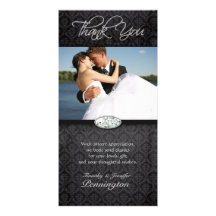 Black damask diamond wedding thank you photo card
