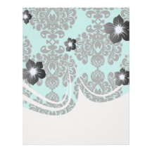 black damask elegance on aqua aquamarine blue personalized letterhead