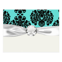 black damask elegance on aqua aquamarine blue post cards