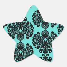 black damask elegance on aqua aquamarine blue sticker