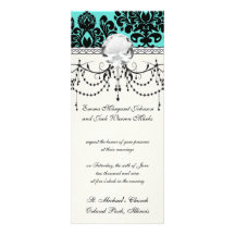black damask elegance on aqua blue announcement