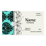 black damask elegance on aqua blue business card