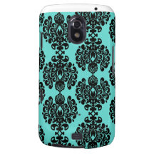 black damask elegance on aqua blue galaxy nexus cases