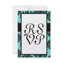 black damask elegance on aqua blue design custom announcement