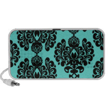 black damask elegance on aqua blue design laptop speakers