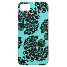 black damask elegance on aqua blue iPhone 5 case
