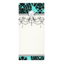 black damask elegance on aqua blue rack card