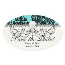 black damask elegance on aqua blue sticker