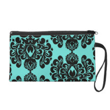 black damask elegance on aqua blue wristlets