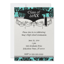 black damask elegance on tiffany blue graduation personalized invites