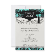 black damask elegance on tiffany blue graduation custom invites