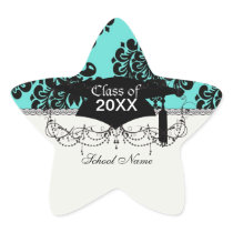 black damask elegance on tiffany blue graduation stickers