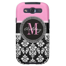 Black Damask Galaxy S3 Case | Monogram Pink