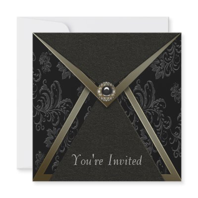 Black Damask Gold Black Party Invitation Template by decembermorning