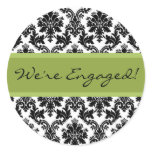 Black Damask & Green Envelope Seal Favour Sticker