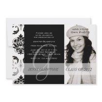 Black Damask High School Graduation Invitation