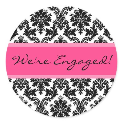 Black Damask Hot Pink Envelope Seal Favour Sticker by AnnLeeDesigns