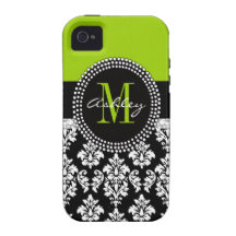 Black Damask iPhone 4 Case-Mate Monogram Green