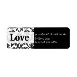 Black Damask Love Wedding Address Labels labels
