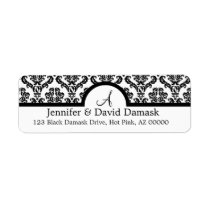 Black  Damask Monogram Address Labels labels