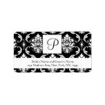 Black Damask Monogram P Wedding Address Labels