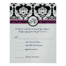 Black Damask Monogram RSVP Reply With Menu Personalized Invitation
