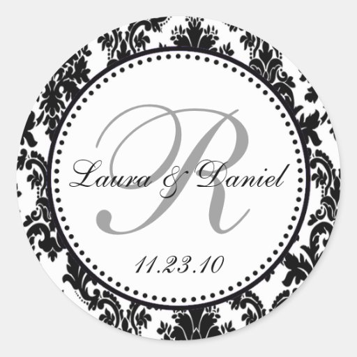 Black Damask Monogram Sticker