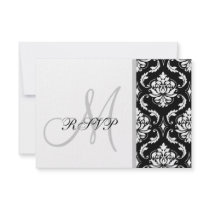 Black Damask Monogram Wedding RSVP Custom Announcement