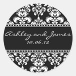 Black Damask Names and Date Wedding Stickers