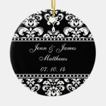 Black Damask Names Date Wedding Ornaments ornaments