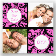 Black Damask on Pink Wedding Save the Date Invitations
