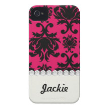 black damask on raspberry bold iPhone 4 cases