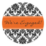 Black Damask & Orange Envelope Seal Favour Sticker