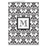 Black Damask Pattern 2 with Your Monogram Greeting Card